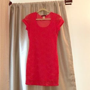 Coral Lace Mini Dress - Small